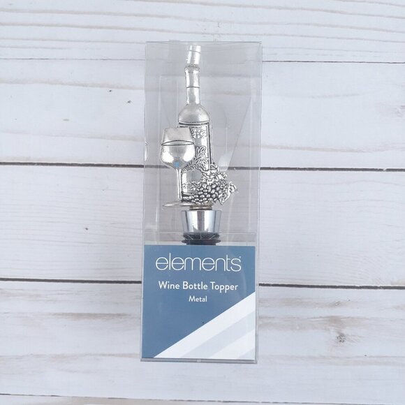 Elements Metal Bottle Topper Wine Glass Grapes - Picture 1 of 3